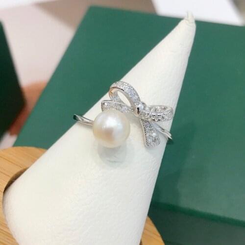 Solid 925 Sterling Silver Round 8-8.5mm Nature Fresh Water White Pearl Rings for Women Fine Birthday Presents