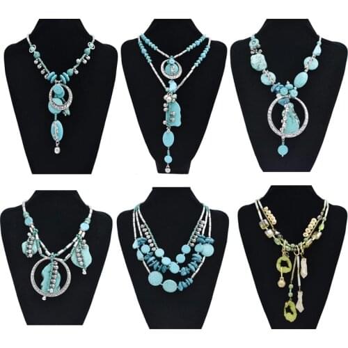 Trendy Jewelry Collier Bow green stone Turquoises Charm Choker DIY silver-color Chain women Necklace Vintage Indian Jewelry Gift