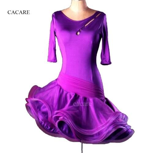 Latin Dance Dress Women Girls Latin Dance Competition Dresses Salsa Samba Costumes D0079 4 Colors 1/2 Sleeve with Bra Cup