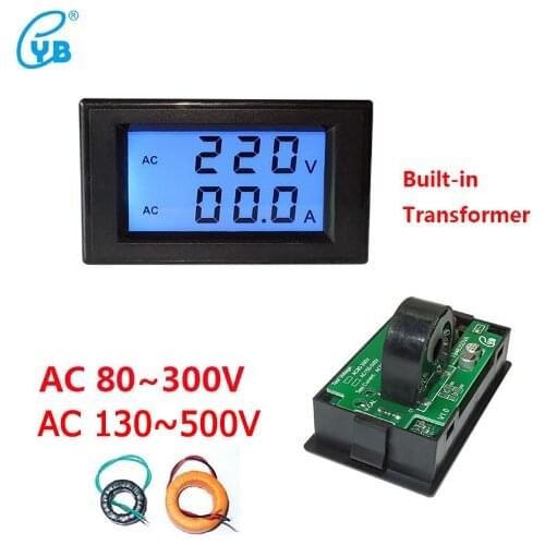 YB4835DVA LCD AC80~300V Voltage Current Dual Meters Digital AC Voltmeter Ammeter LCD Two Wires AC Voltmeter Ammeter Black Cover