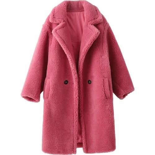 Winter Thicken Warm Lamb Fur Coat Women Casual Long Sleeve Lapel Solid Color Profile Plus Size Teddy Wool Jacket Abrigo Mujer