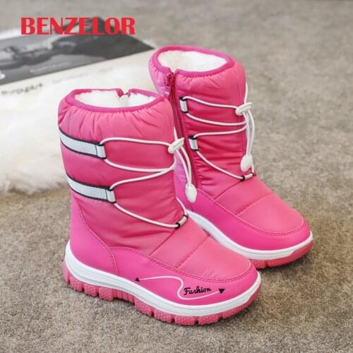 BENZELOR Waterproof Winter Boys Snow Boots For Girls Shoes Kids Children Warm Plush Velvet Fur Chaussure Footwear