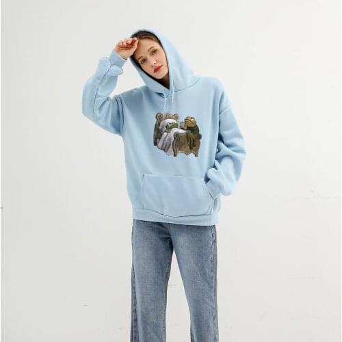 Winter Women Thick Fleece Sweatshirt Fleece Hoodie Korean Hoodies Women Fashion Fun Frog Sweatshirt Hoodies Women Aesthetic Pink