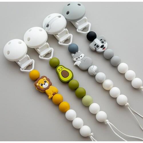 1PC Baby Pacifier Dummy Clips Animal Fox Food Grade Perle Silicone Bead Rodent Baby Teether Nipple Soother Stroller Chain Newbor