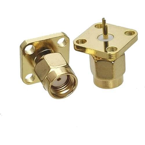 10Pcs Connector RP-SMA RPSMA Male jack 4-holes Flange Solder Panel Mount RF Adapter Coaxial High Quanlity