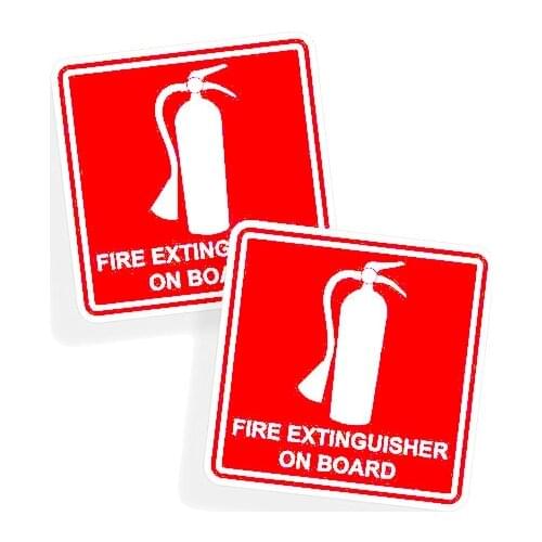 2 Pcs Creative Fire Extinguisher on Board Car Sticker Warning PVC Decal 10.2CM*10.2CM