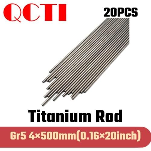 20pcs Gr5 4mm dia x 500mm length Titanium Alloy Round Bar Rod Industry Machine Use DIY Anti-corrosion Material