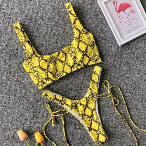 2021 Summer Women Bikini Set Swimsuit Print/Solid Padded Push Up Bra+Panties Sexy Lace Up Bathing Suit Beachwear Swimwear