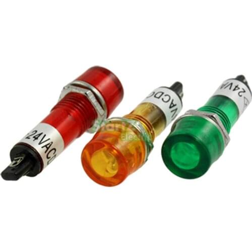 3 Pcs 2 Terminals Neon Indicator Lamp Pilot Lights DC 24V