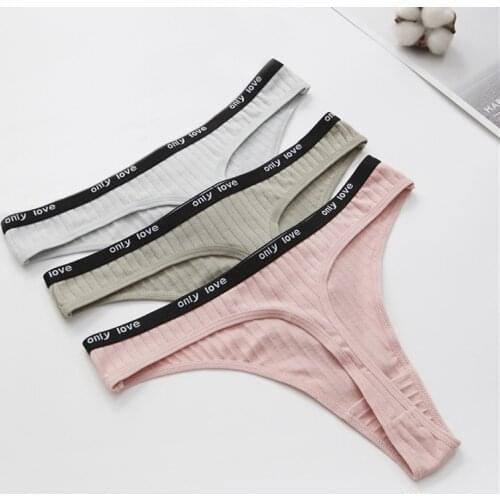 3 Pcs Womens Underwear Cotton Sports Soft Female Thongs Solid Striped G-string New Sale Underpants Panties For Woman BANNIROU