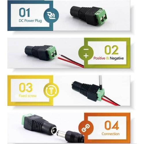 5-piece DC Power Female Connectors 5.5x2.1mm Jack Adapter Plug Power Supply Connector For Led Strips