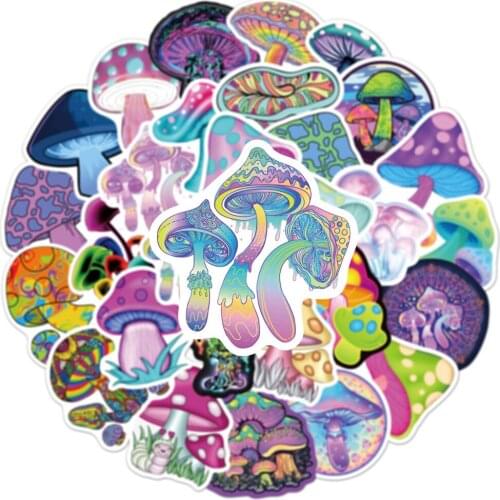 50PCS Psychedelic Mushroom Cartoon Sticker Cute Color Magic Plant Funny Anime Stickers Phone Laptop Scrapbooking Stickers Decals