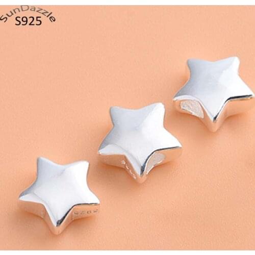7.2mm Genuine Real Pure Solid 925 sterling silver Beads Pentagram Loose Spacer Star Bead Bracelet Necklace Jewelry Making