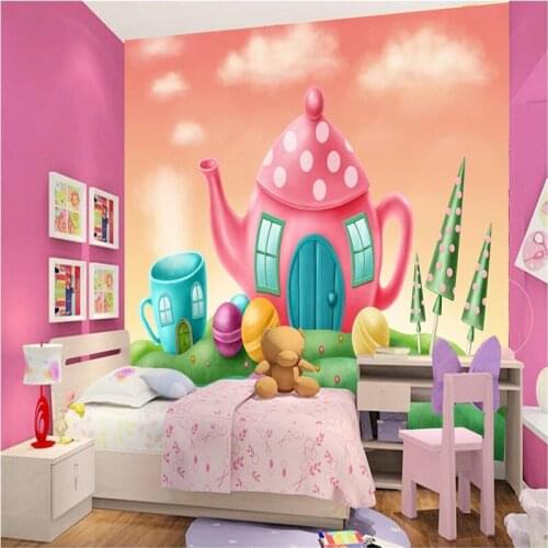 Beibehang Custom photo wallpaper stickers creative simple 3D fairy tale world teapot room children room backdrop wall