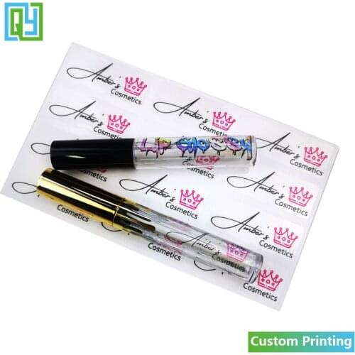 Free Shipping Custom Logo Print Lipgloss Stickers Waterproof Beauty Make Up Clear Transparent Lipstick Tube Cosmetics Labels