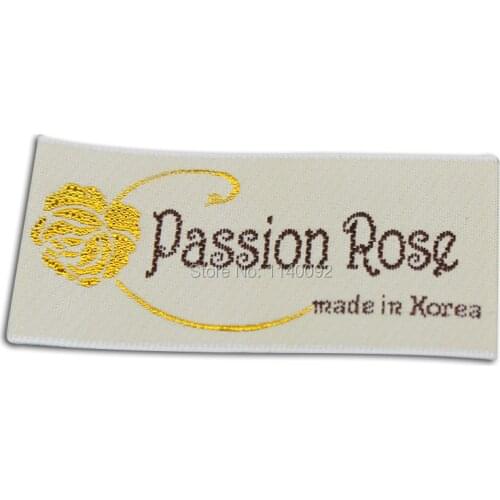 Free shipping customized clothing labels/tags/satin woven label/golden silver thread labels/garment tag printing/collar label