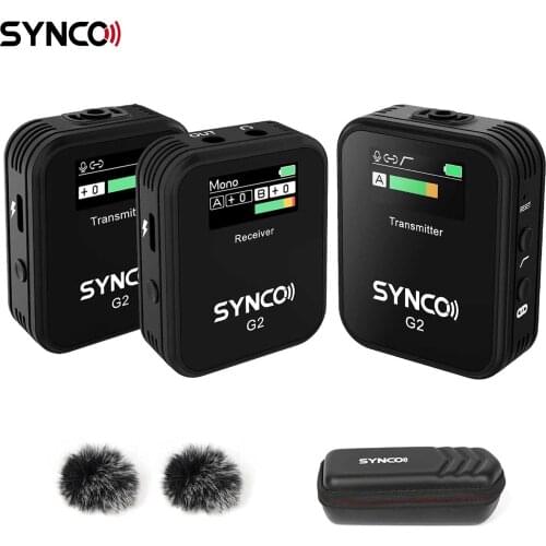 2.4G Wireless Microphone System with 1 Receiver + 2 Transmitters + 2 Lavalier Microphones TFT Screen 3.5mm Plug for Interview