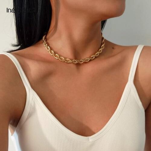 IngeSight.Z Goth Gothic Metal Twisted Rope Chain Choker Necklace Simple Minimalist Short Clavicle Collar Neck Necklaces Jewelry