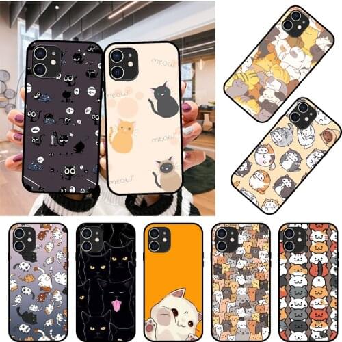 Phone Case For Apple IPhone 12 Mini 11 Pro XR X MAX SE XS 4 5 6 6S 7 8 E Plus Black Cover Coque Luxury Bumper Tpu Cute Cat