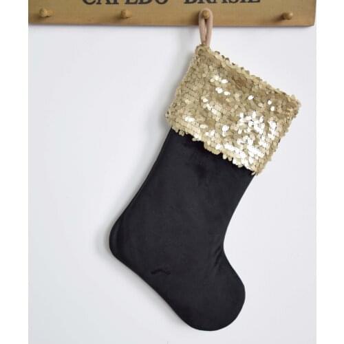 Black Velvet Body,Gold Sequin Blingbling Glitter Cuff,Christmas Stocking Xmas Tree Decor Festival Party Ornament