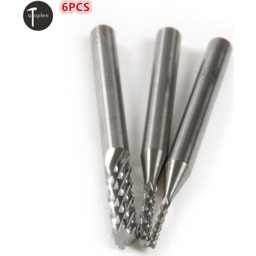 6PCS 1/8" Shank CNC PCB Router Bit Drill Corn Milling Cutter 1.0/1.5/3.175mm Tungsten Steel Alloy End Mill Engraving Bits