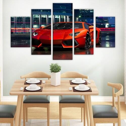 HD Printed Pictures 5 Pieces Red Luxury Sports Car Painting Modern Lamborghiny Poster Wall Art Canvas Living Room Home Decor
