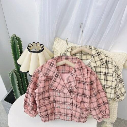 2 3 4 5 6 7 Y Toddler Girls Coat Kids Korean Long Sleeve Jacket Autumn Fashion Plaid Corduroy Jacket for Baby Girl Child Clothes
