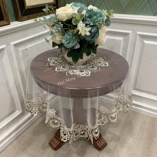 Square tablecloth table cloth American art lace double yarn Transparent disc table mat idyllic coffee table dust cover HM98