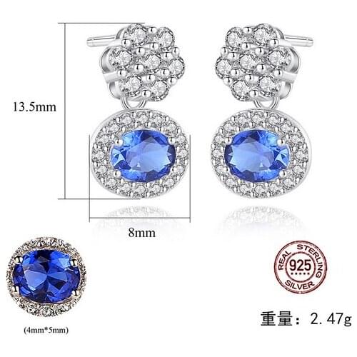 HOT Sell S925 Sterling Silver Cashmere blue Crystal zircon ruby sapphire Earrings