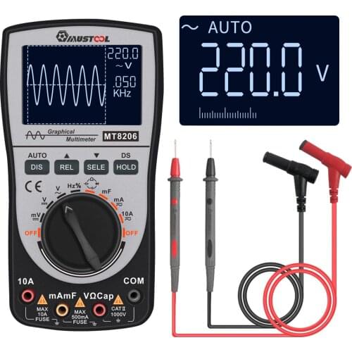 MUSTOOL Upgraded MT8206 2in1 Intelligent Digital Oscilloscope Multimeter Current Voltage Resistance Tester with Analog Bar Grap