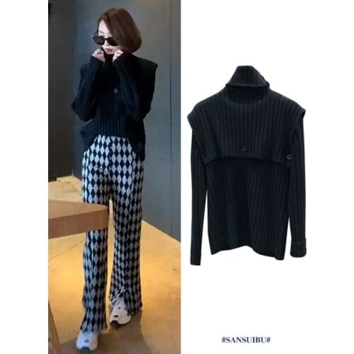 Fashion Detachable Turtleneck Shawl Cape Sweater Pullover Slim Two Ways To Wear Sweaters for Women Spring 2021