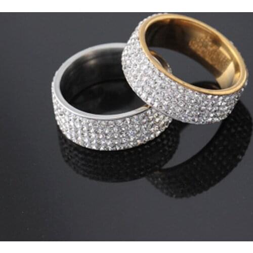 Fashion Luxury CZ White Crystal Gold Plated Ring Charm Women Inlay Rhinestone Stainless Steel Ring Elegant Women Wedding Jewelry