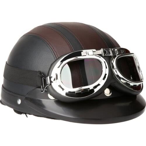 Motorcycle Scooter Leather Helmet with Visor UV Goggles Retro Vintage moto helmet motocross off road Chopper Helmet capacetes