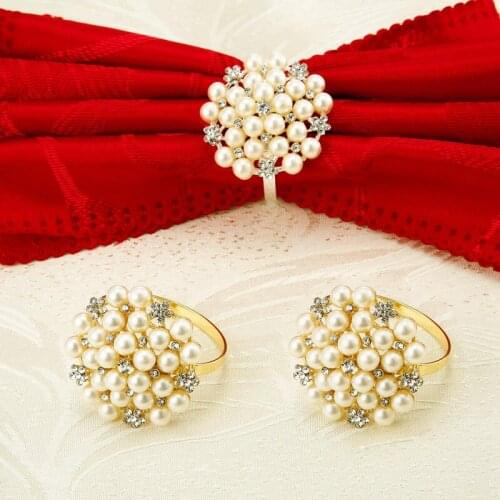 8 Pack Pearls Napkin Rings Exquisite Alloy Napkin Ring Napkin Buckle for Wedding Dinner Party Table Decoration