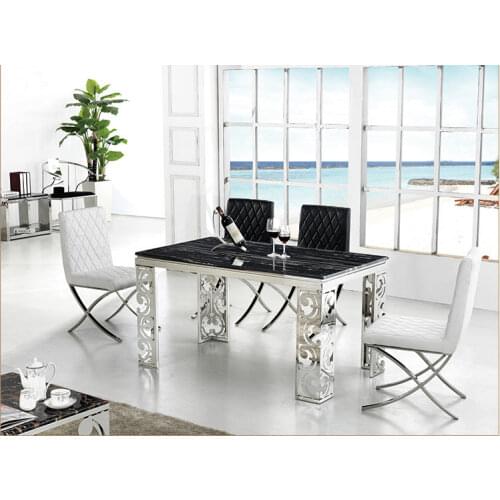 Stainless steel Dining Room Set Home Furniture minimalist modern marble dining table and 6 chairs mesa de jantar muebles comedor