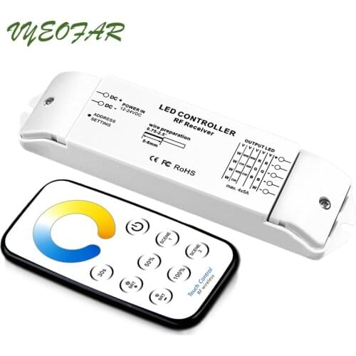 New LED Strip CT Controller T5+R4 NW WW CW Control 12V 5A 4 Channel RF Touch Remote Wireless Color Temperature Ribbon Dimmer