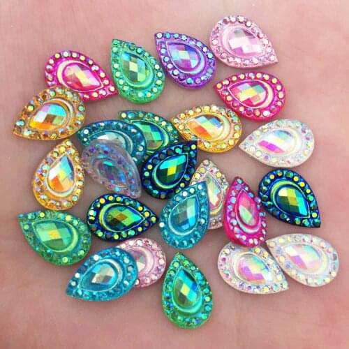 New 150PCS 8*12mm AB Resin Drop Flatback Rhinestone Scrapbook DIY Craft Appliques K21*3