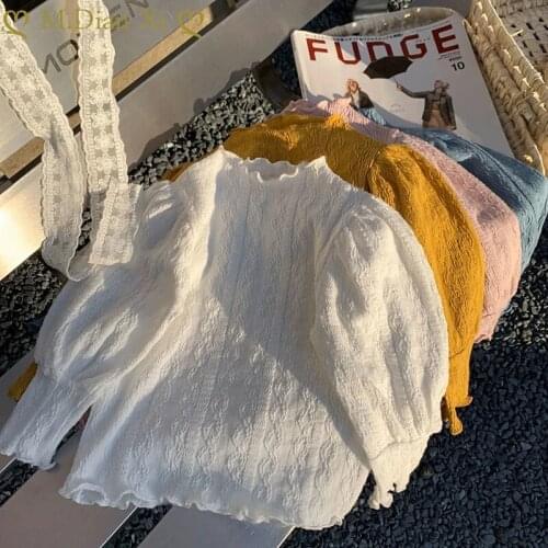 2021 New Girls Lace Puff Sleeve Top Autumn Girls Bottoming Shirt Childrens Long Sleeves Girls Long-sleeve Tee Children Clothing