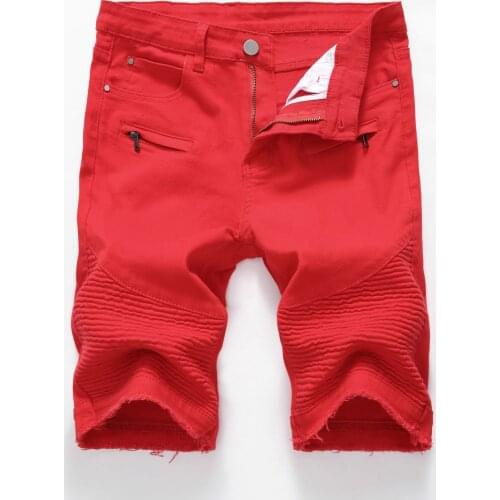 2020 Summer New Mens Black Denim Shorts Fashion Casual Elastic Hole Short Biker Jeans Male Black White Red