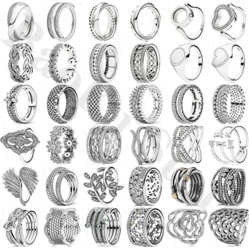 New Authentic 925 Sterling Silver Ring with Shiny Flower Geometric Pattern Suitable for Original Female Luxury High End Jewelry