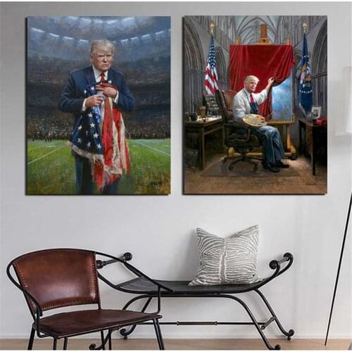 Donalds Trumps Poster American Flag Painting United State President Canvas Bedroom Wall Art Decoration Pictures Home Decor