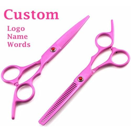 Custom-made professional 440c 6 inch PINK cutting barber makas thinning cut hair scissor shears tools hairdressing scissors set