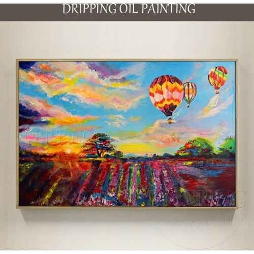 Hand Painted High Quality Balloon Sky Landscape Acrylic Painting on Canvas Fashion Design Colorful Sky Balloon Acrylic Painting