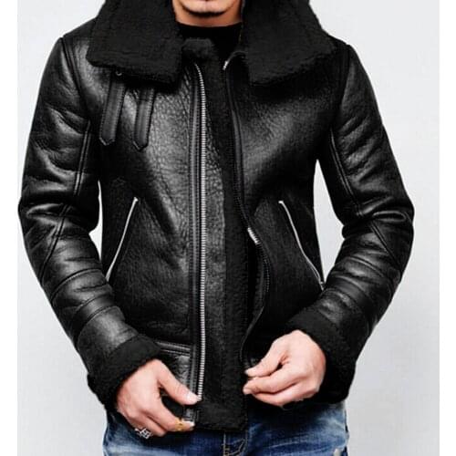 #S0 2020 Winter Jacket Men PU Leather Jacket Warm Men Fur Collar Men Fleece Fur Liner Jacket Zipper Outwear Coats Men clothing