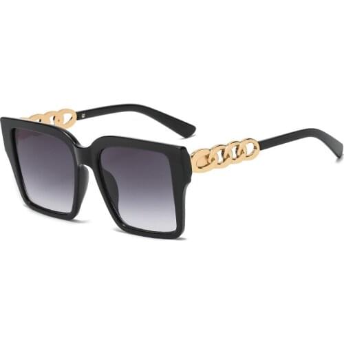 New women personality retro big frame square sunglasses trend fashion metal chain sunglasses men street driving glasses