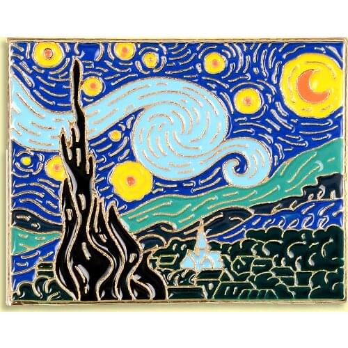Van Gogh Oil Painting Enamel Pin Beautiful Night Badge Brooch Denim Clothes Backpack Abstract Art Jewelry Gift For Friends