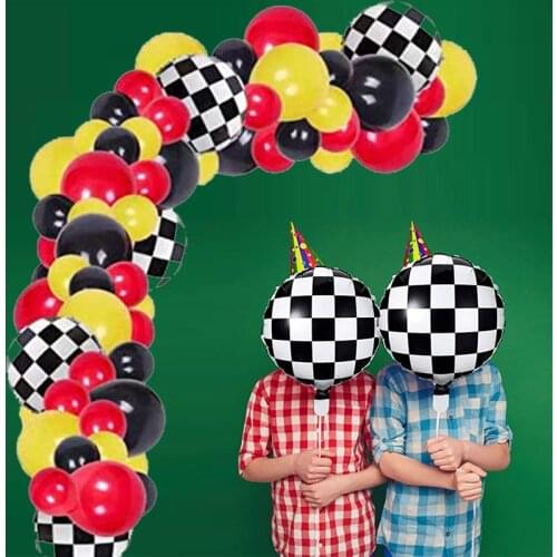 107Pcs/lot Racing Balloon Garland Arch Red Yellow Black Checker Flag Balloon Race Car Globos for Birthday Party Decor Supplies