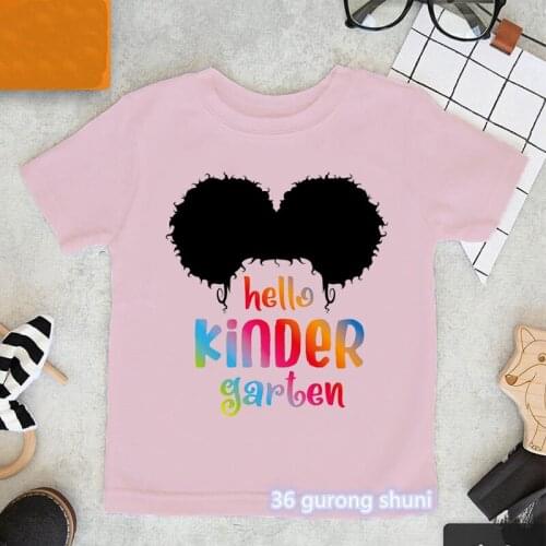 2021 School T Shirt Unicron Hello Kindergarten Black Girls Tshirt Outfit Funny Kids Clothes Harajuku Girls T-Shirts