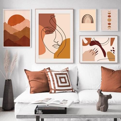 Trendy Boho Style Abstract Sunrise Scene Canvas Painting Poster Print Wall Art Pictures Living Room Home Interior Decor NO FRAME