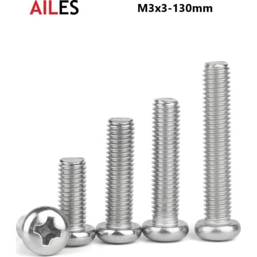 3mm Cross Recessed Pan Round Head 304 Screws Stainless Steel Phillips Machine Bolts M3 x 3 4 5 6 8 10 30 35 60 100 110 120130 mm